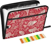 Folder with Pocket 13 Pockets A4 Letter Size with Zipper Closure for Business Red and White Cartoon Cute Fish expando