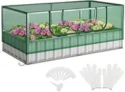 Costway Galvanized Raised Garden Bed w/Mini Greenhouse Cover, Raised Metal Flower Bed w/Large Roll-up Window, 8PCS T Tags & A Pair of Gloves, Outdoor Rectangular Planter Box Kit for Vegetables, Fruits