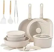 20 Pcs Pots and Pans Set Non Stick, Ceramic Cookware Set Detachable Handle, RV Kitchen Cooking Set Removable Handles, Stackable Non-Stick Pots Set for All Stoves and Oven Safe, Cream White