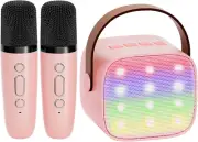 Mini Karaoke Machine for Kids & Adults with 2 Wireless Mics - Light Pink