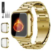 3-Pack Apple Watch Band with Screen Protector Case, Stainless Steel Metal, El...