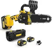 Mini Chainsaw 8 Inch with 2x21V 3.0Ah Battery, Electric Cordless, Auto oiling, Portable Handheld Saw Kit for Tree Branches Trimming Wood Cutting Garden Pruning