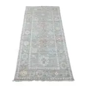 3'x5'9" Gray Angora Oushak Leaf Design Hand Knotted All Wool Runner Rug G89904