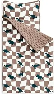 Dinosaur Checkered Nap Mat for Toddlers-Soft Washable, Portable with Pillow-Perfect for Daycare and Travel Preschool, Soft Fabric nap mat