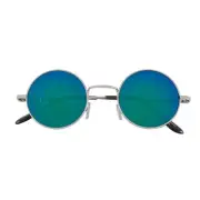KIDS CHILD SIZE ROUND SUNGLASSES SILVER FRAME BLUE-GREEN MIRROR LENS HIPPIE UVB