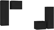 vidaXL Black TV Cabinets, Set of 4, Wall-Mounted Units Made of Solid Pinewood, Practical and Trendy Design, Durable Living Room Furniture