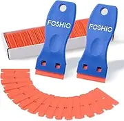 FOSHIO 2PCS Plastic Razor Scrapers Knife with Contoured Grip + 100 PCS 1.5 inch Refillable Double Edge Plastic Razor Blades Ideal for Auto Window Tint Vinyl Tool Application
