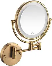 Wall Mounted Lighted Makeup Mirror with Hardwired, Double-Sided LED Magnifying Vanity Mirror 360° Swivel Extended Arm Shaving Mirror,3X, Brass