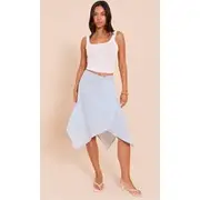 Blue Stripe Split Hem Hanky Hem Midi Skirt, Blue