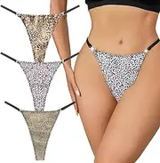 [KEOYA] Women's Leopard Print Thongs Sexy Adjustable Thin Straps G-Strings Panties 3 Pack