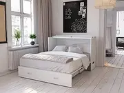 AFI Hamilton Queen Murphy Bed Chest with Mattress, Storage, and Built-in Charger in White