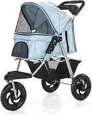 Dog Stroller Dog Stroller 3 Wheels Pet Stroller for Cats/Dogs Pushchair Carrier Click Folding Large Wheels Lightweight Dog Pram with Water Cup Holder