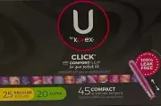 U by Kotex Click Compact Tampons, Regular/Super Unscented 45 Count