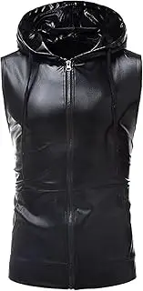 [Generic] Mens Sequins Zip Up Sleeveless Hooded T Shirt with Pocket Bright Colored Hooded Drawstring Zipper Vest Shirts