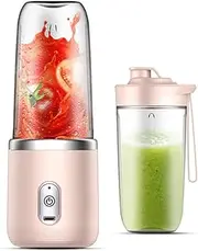 Portable Blender, Wireless Juicer, USB Rechargeable Smoothie Blend with 6 Sharp Blades and Double Cup, Travel Lid, Waterproof Blender for Kitchen with Seal Cover, for Outdoor Office Travel (Pink)