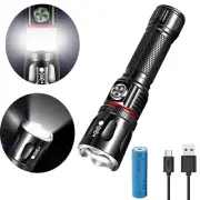 LED COB Tactical Flashlight High Powered Zoomable Torch Super Bright +Battery