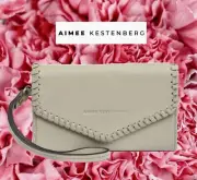 AIMEE KESTENBERG Spello Leather Whipstitch Wallet Wristlet Grey Gold Accents NWT