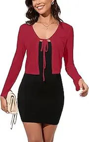 [Dosieyeo] Women's Bolero Sheer Shrug Tie Front Crop Cardigan Lightweight Stretch Long Sleeve Summer Cover Up S-2XL