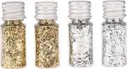 Ovaletta 4 Bottles Gold Leaf for Crafts, Silver Leaf for Crafts, Imitation Foil Flakes, for Nails Art, Painting, Crafts and Resin Jewellery Making (Gold, Silver Colours)