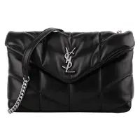 在飛比找Yahoo奇摩購物中心優惠-YSL LOULOU 銀YSL 絎縫紋羊皮革鍊帶斜背包(黑)