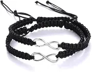 [COLORFUL BLING] Lucky 8 Infinity Couple Bracelet Braided Leather Rope Bangle Wrist Adjustable Chain Fit 7-9 Inch for Lover Friendship