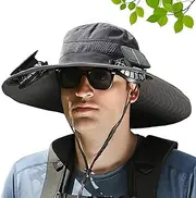 [Generic] Wide Brim Solar Fan Hat, with Removable 2 Solar Fan & USB Charging, Waterproof Breathable, for Outdoor Fishing Hikings