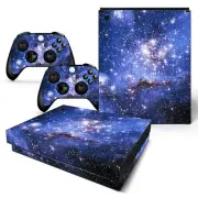For Xbox One X Skin Console & 2 Controllers Blue Galactic Stars Vinyl Decal Wrap