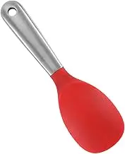 FUNNETOYU 1Pc Stainless Steel Rice Spoon with Hanging Hole Silicone Rice Scoop for Home Use Heat Resistant Non Stick Design for Cooking and Mixing Easy to Clean Tableware