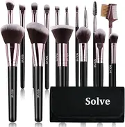 SOLVE Makeup Brushes, 16-Piece Premium Set for Foundation, Powder, Concealers, Eyeshadow, Eyeliner, with Black Case (Black & Pink)