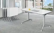 WYYDHGB Folding Meeting Room Table, Multipurpose White Flip Training Table with Lockable Wheels, Easy to Assemble, Seminar Table Mobile Folding Meeting Table for Home Office