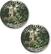 [No Thorns Media] Cozumel Mexico 2 Pack Pinback Buttons 2.25" Fun Pins for Clothes, Backpacks, Hats, and Jackets - Cartoon, Retro, and Punk Style Lapel Badges, Slogans, and Party Pins ID45000, Metal, no gemstone