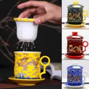 Chinese Dragon Porcelain Ceramic Tea Cup Coffee Mugs with Infuser lid Saucer