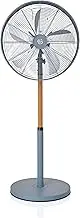 Swan 16-Inch Nordic Pedestal Fan in Grey, 4 Power Levels, Oscillation Function, Scandinavian Design, Wood Accents, Adjustable Height, SFA16910GRYN