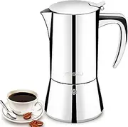 FOSKU Stovetop Espresso Maker, Stainless Steel Moka Pot, Italian Style Coffee Maker, Espresso Pot For 6 Cups, 300ml (Silver)