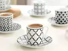 Porcelain Tea Coffee Cup Saucer Set of 6, Turkish Greek Arabic Espresso Cup Set