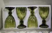 Diamond Wine Goblet Glasses Olive Green 16 OZ 7” Tall set of 4