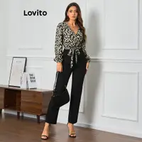 在飛比找蝦皮商城優惠-Lovito 女士優雅豹紋布料拼接裹身連身褲 LBL1119