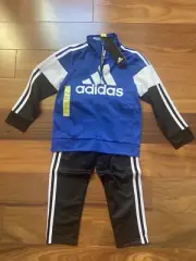 Adidas Kids Two Piece Tricot Jacket Pant Set Boys Size 5 Blue Black White NEW