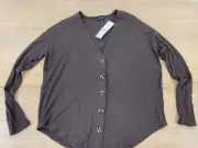 Out From Under Top Ribbed Brown Button Front Size Small BNWT UO