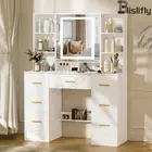 Large Dressing Table Vanity Makeup Desk With LED Mirror And 7 Drawers White