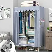 Portable Fabric Wardrobe Organizer with Hanging Rail Yellow Color
