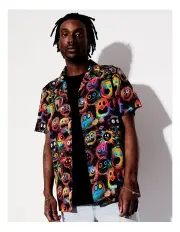 [Kenji] Abstract Print Short Sleeve Rayon Shirt in Black