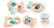 Hape Multi-Stage Sensory Gift Set Wood Rattles Teethers Development Baby Toy 0+
