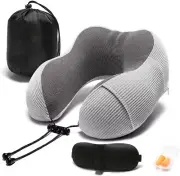 Umerci Memory Foam Travel Neck Pillow with 360-Degree Head Support (Gray)