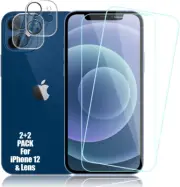 Compatible with Iphone 12 Screen Protector + Camera Lens Protectors, [2 + 2 Pack