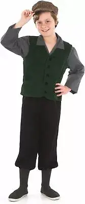 Kids Victorian Peasant Costume M-XL Poor Urchin School Boy Fancy Dress Halloween