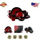 Contemporary Two-Toned Bright Red & Black Dinnerware Set for 4 - Dishwasher Safe