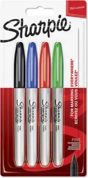 Sharpie Permanent Marker Fine Tip 0.9Mm Line Assorted Standard Colours Pack 4