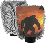 XYMZR Sasquatch Tree Sunset Absorbent Microfiber Car Wash Mitt, Funny Cute Anime Scratch Free for Cars Cleaning, Home Cleaning Mitts, 2 Pack, 10.24” L x 7.09” W
