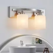 Sand Nickel Vanity Light, 2-Light Bathroom Lighting Fixture Over Mirror, Chrome